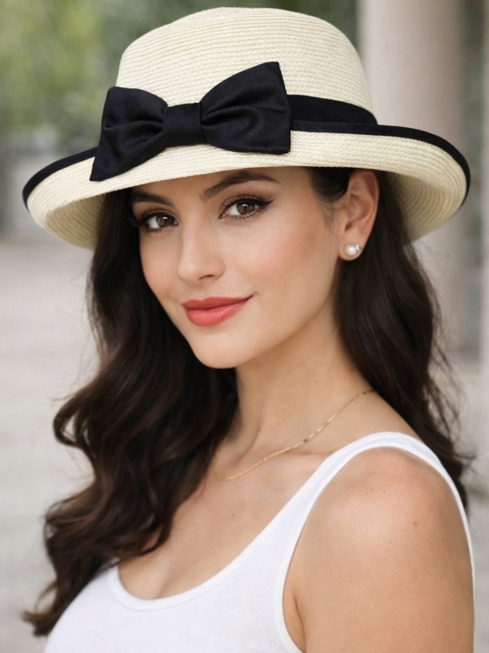 Siggi Chic Cream Hat with Black Ribbon